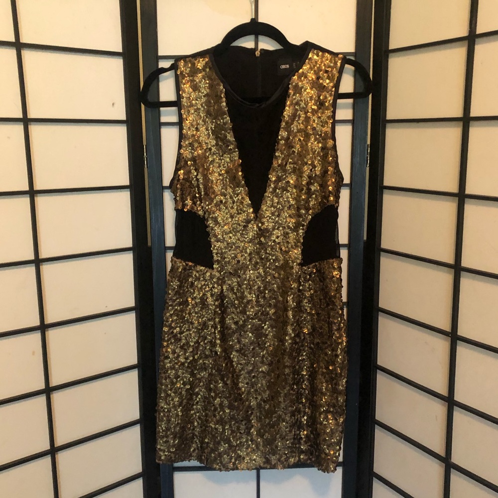 Mesh cut out sequined mini dress